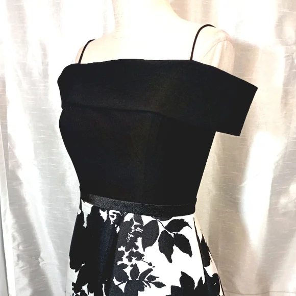 Morgan &Co Vintage Off-the-Shoulder Asym- metrical Hem, Long Dress, Black, 4-6 - Picture 6 of 14